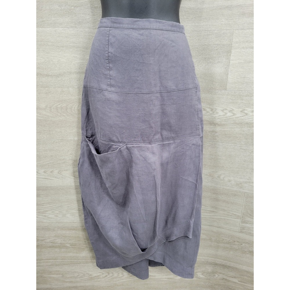 Animale Women's Size 14 Gray Linen Midi Skirt Asymmetrical Draped Art To Wear